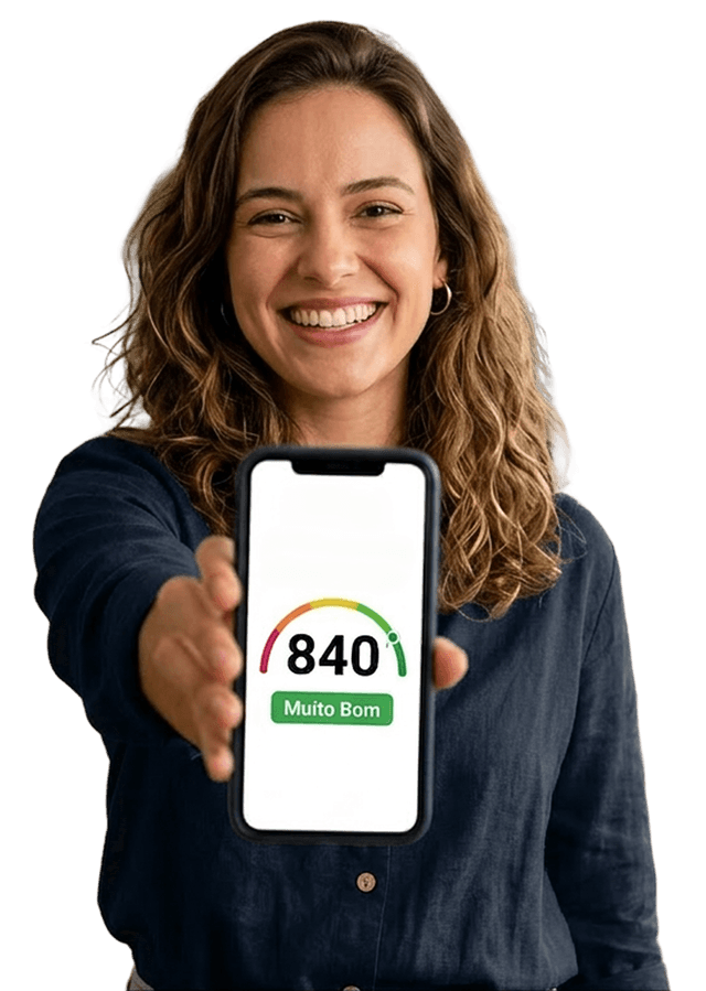 Garota mostrando score no celular